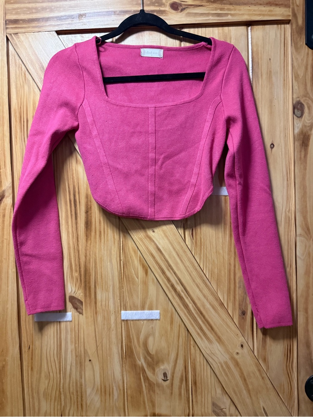 Altar'd State Hot Pink Square-Neck Ribbed Long Sleeve Crop Top